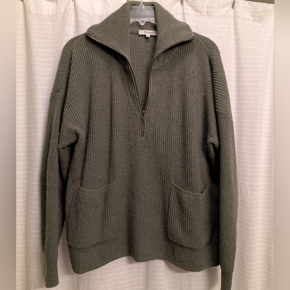 Madewell Women's green ribbed quarter zip sweater, Large